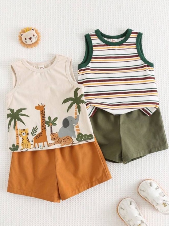 Other - 2 Pack Toddler Boy Safari Graphic Tank & Shorts Set - 12-18M